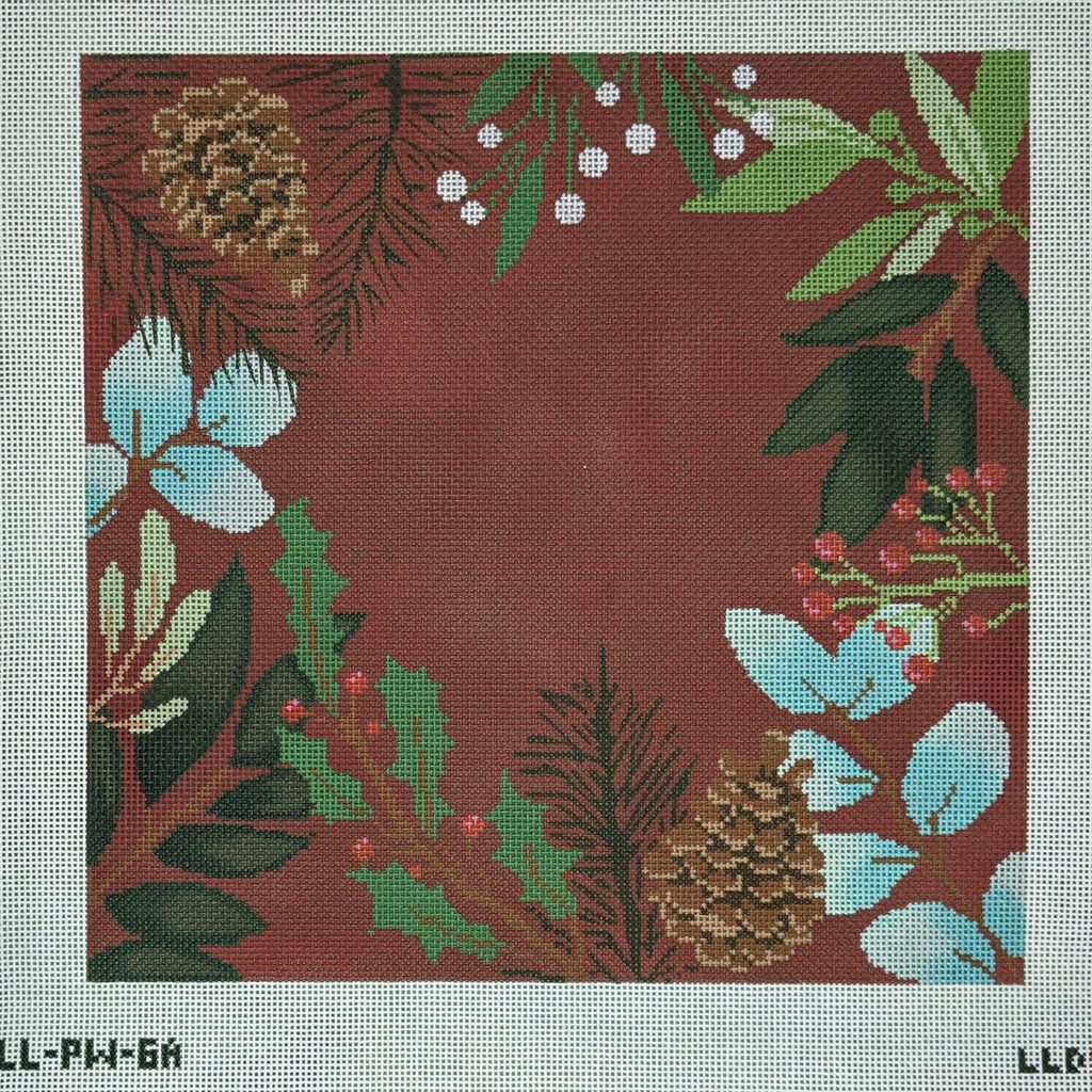 Large botanical square with red background