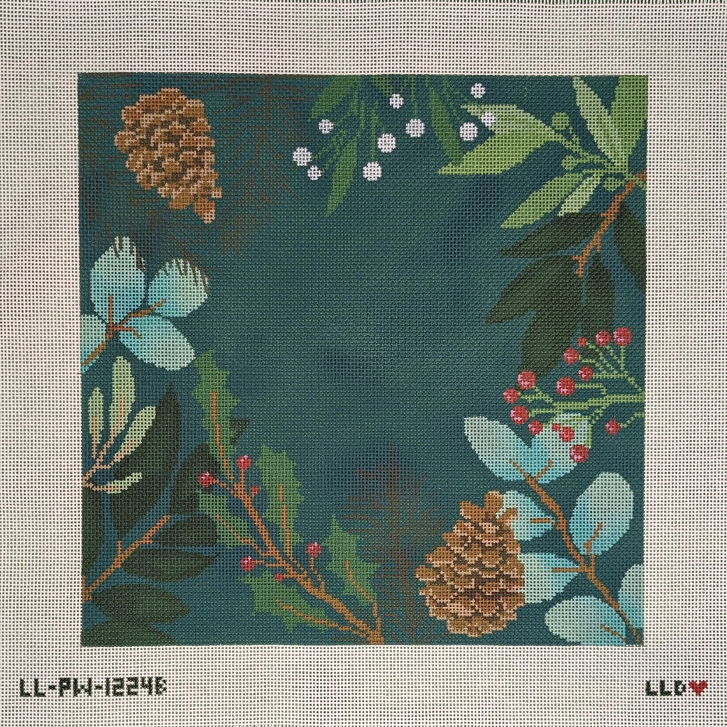 Large botanical square with green background