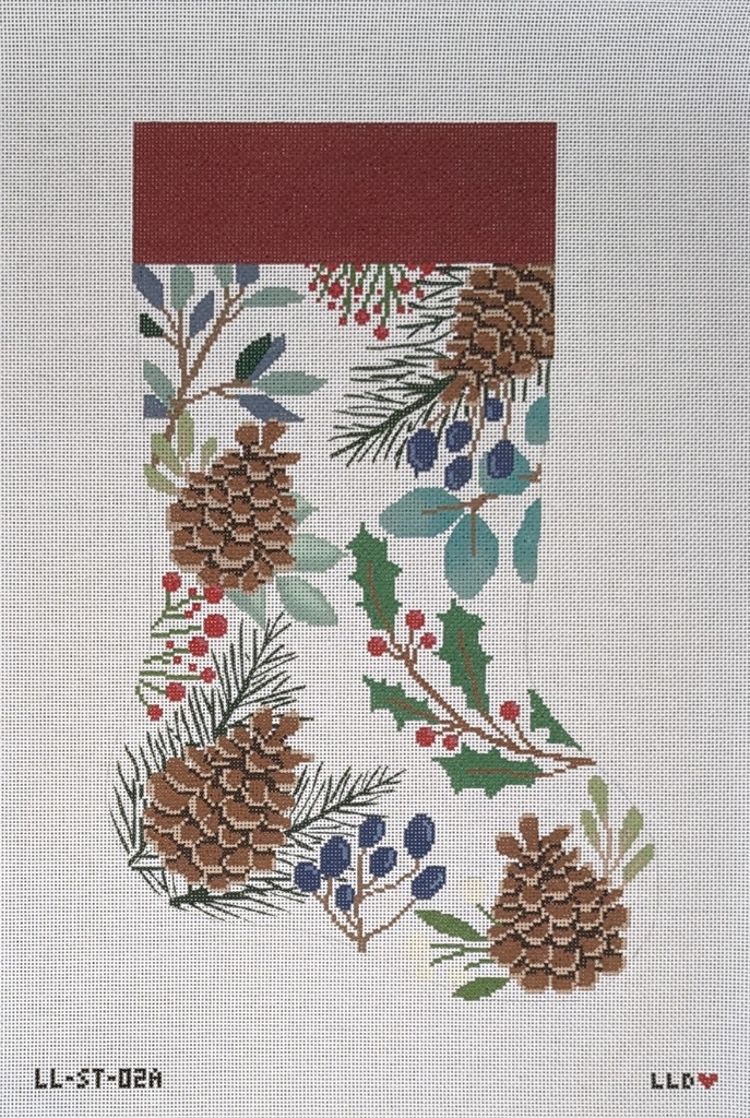 White Stocking with Pinecones