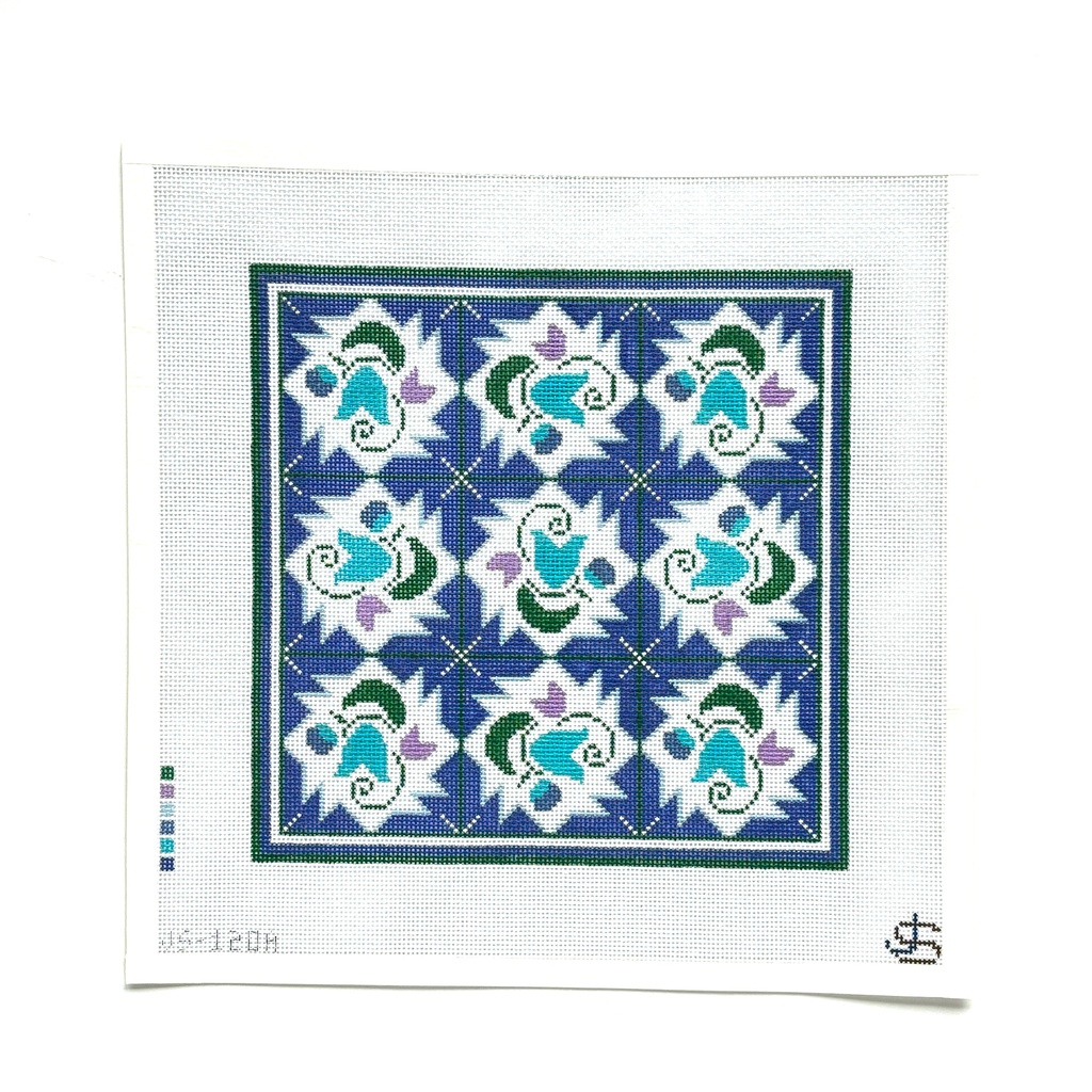 Old floral grid pillow/tray - blue