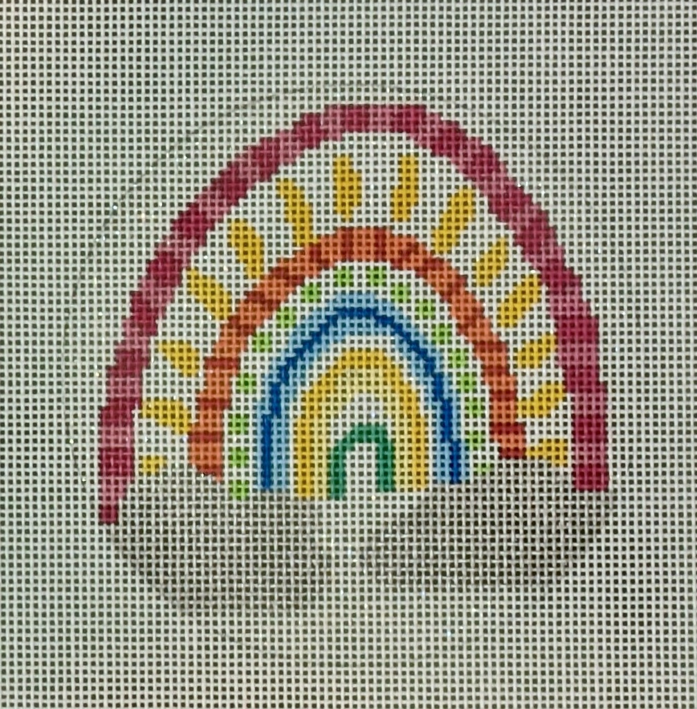 White Glittery Ornament with Rainbow