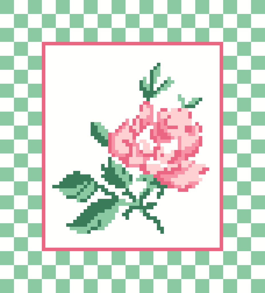 Pink Rose with Green Checks